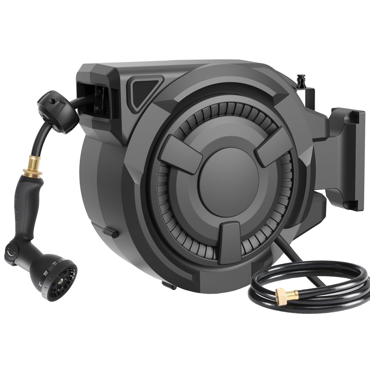 wikiwiki Retractable Garden Hose Reel 1/2 in x 130 ft, Heavy Duty Wall Mounted Hose Reel with 10- Function Sprayer Nozzle, Automatic Slow Return System/180°Swivel Bracket/UV Resistant (Black)