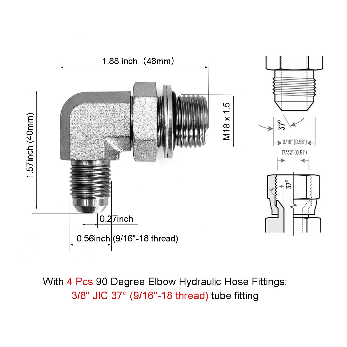 RHKING 2x8 Hydraulic Cylinder 3 Ton Double Acting Welded Hydraulic Cylinder 2" Bore x 8" Stroke with 3/8" JIC 37°(9/16"-18 Thread) Hydraulic End Connectors Maximum Thrust Force 6613lbs