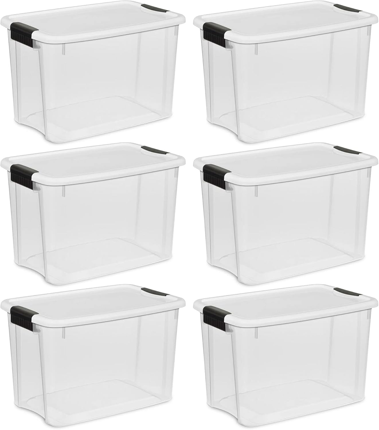 Sterilite Clear Plastic Storage Containers - Stackable 30 Quart & 18 Quart Bins with White Latching Lid | Organizing Solution (6 Pack)