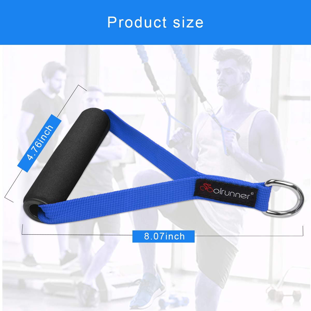 Coolrunner 2 Pair Resistance Band Handles Grips Fitness Strap Wide Design Heavy Duty Cable Handles with Solid ABS Cores, Heavy Gauge Welded D-Rings (4-piece Set) (Blue)