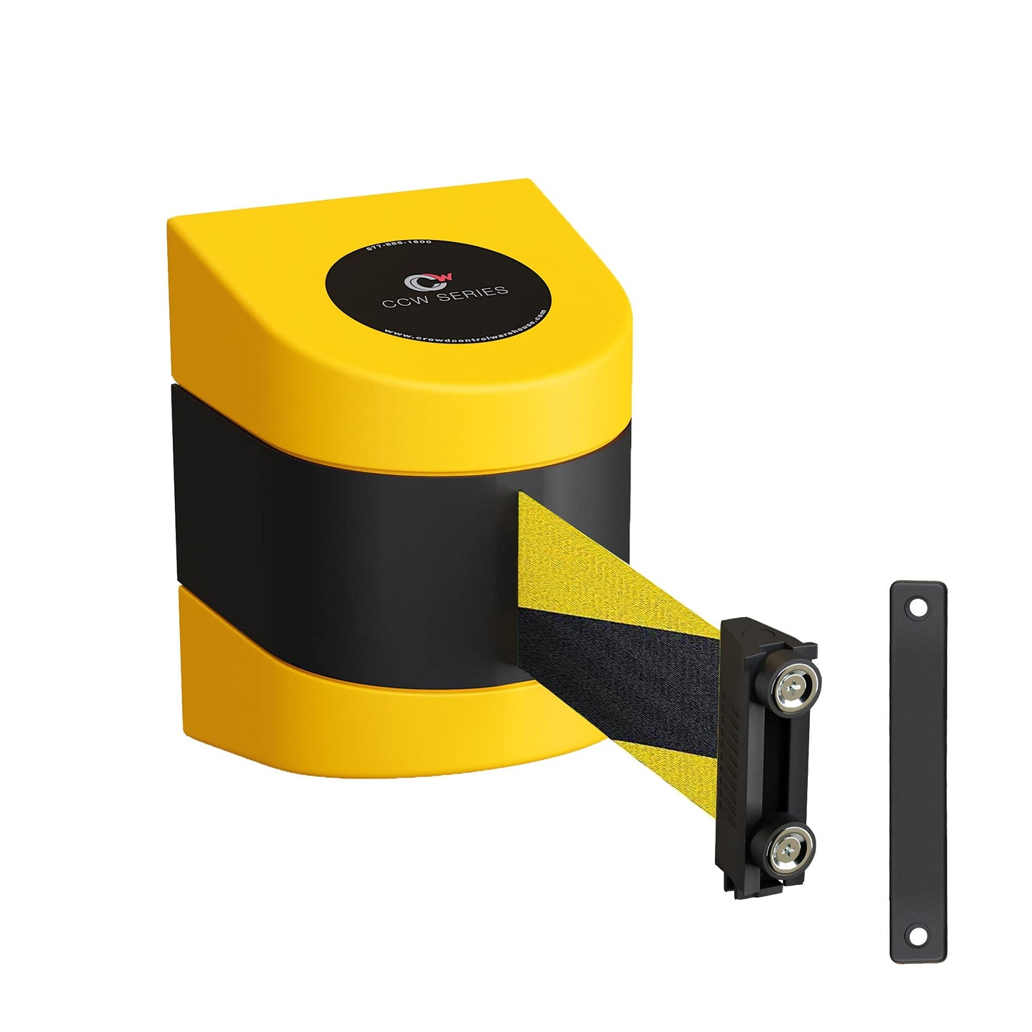 CCW Series WMB-230 Magnetic Wall Mount Retractable Belt Barrier (30 Foot Belt, Black and Yellow Diagonal Belt with Yellow ABS Case)