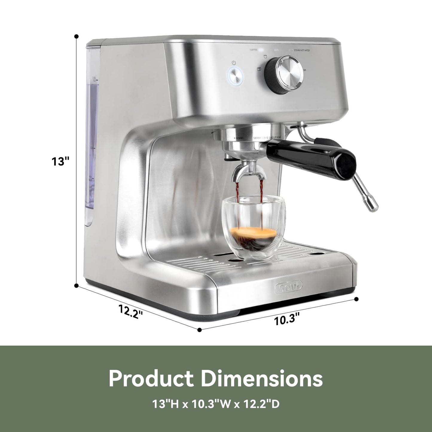 Gevi EzBru 1000 58mm Commercial Espresso Machine | PID & NTC Temp Control, 4 Adjustable Shot/Temp, Powerful Steam Wand & Barista Kit for Home & Café
