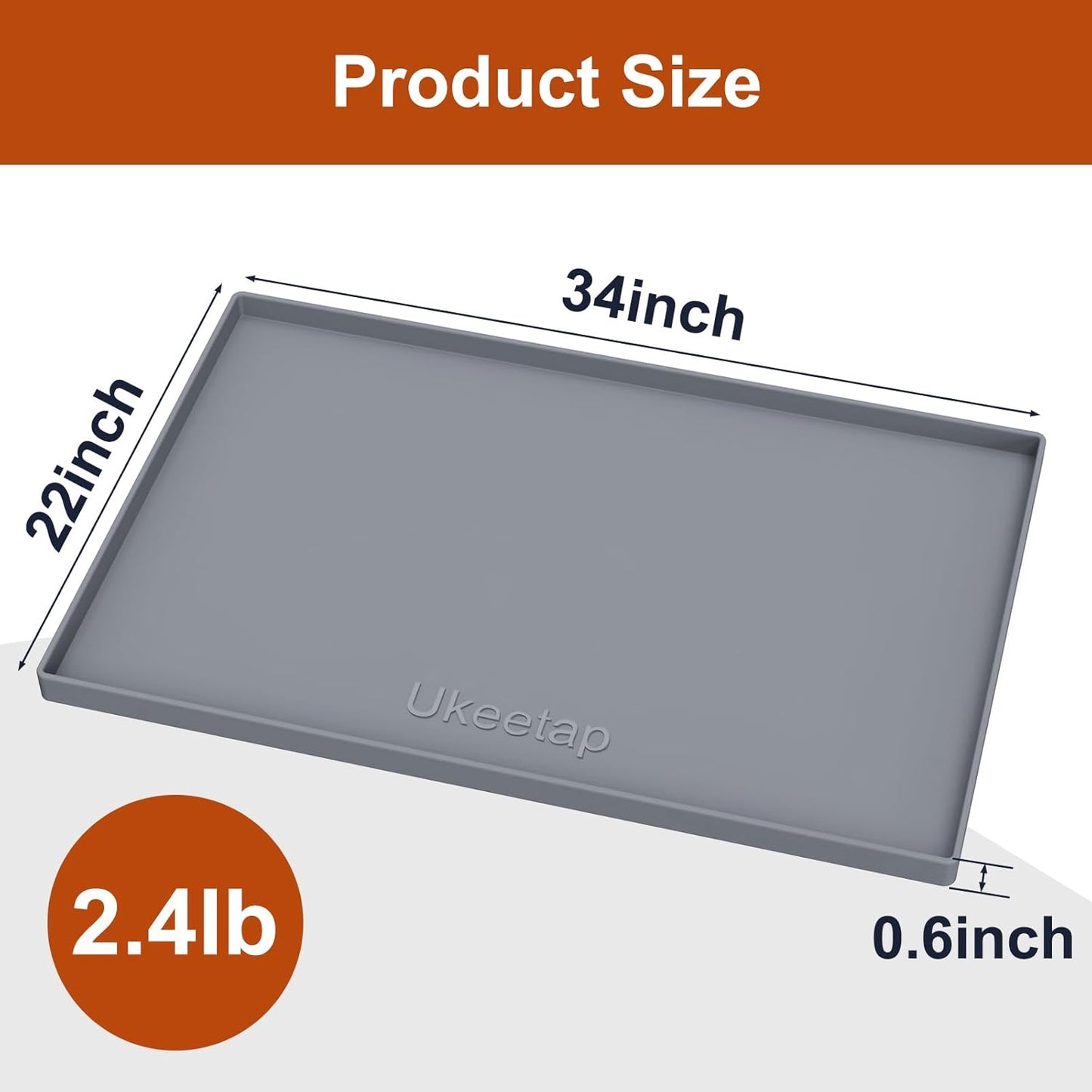 Ukeetap Extra Thick Silicone Mat - Waterproof Under Sink Mat for Kitchen & Bathroom | 34" x 22", Gray