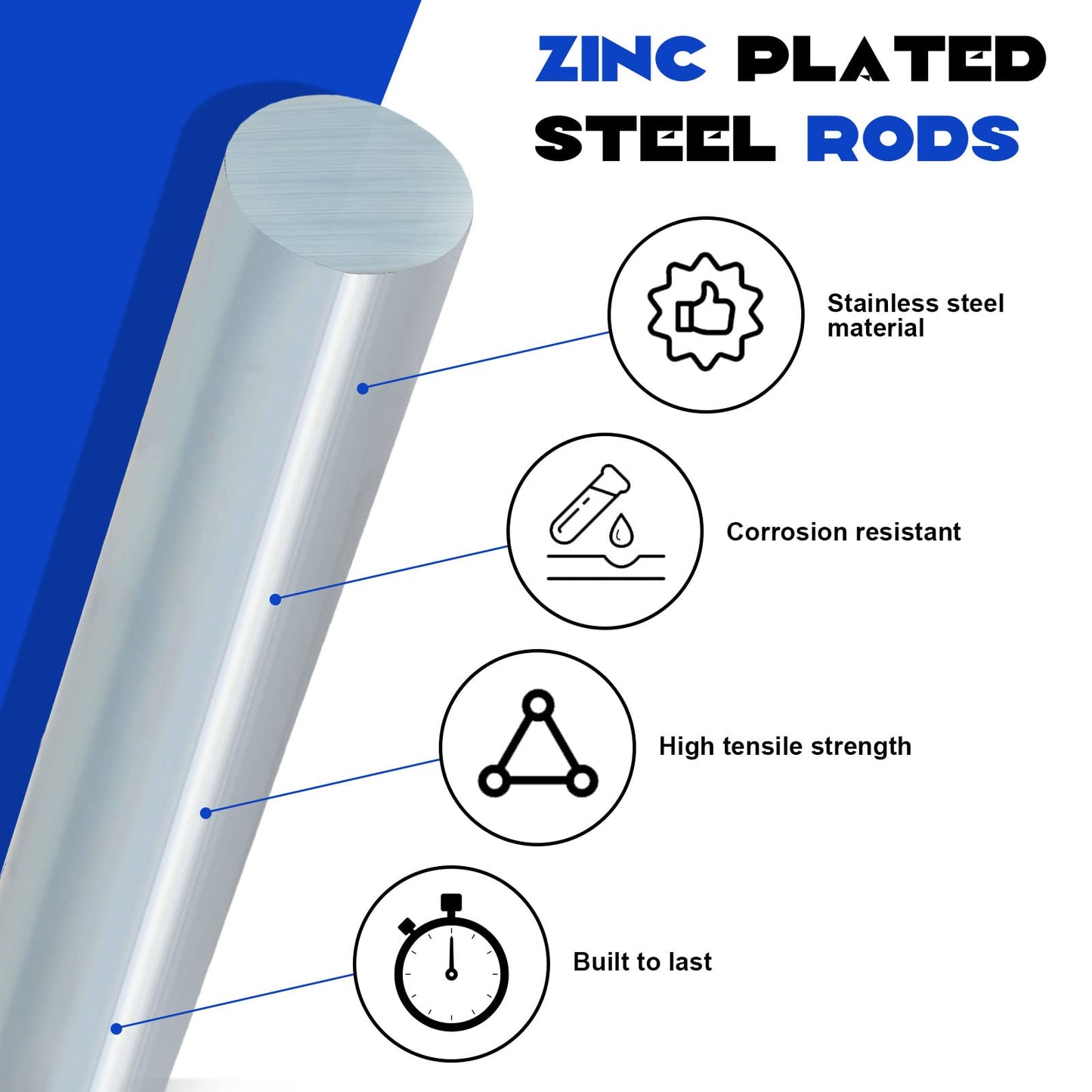 Hicarer 2 Pcs 3/4" x 36" Galvanized Steel Round Bar Smooth Rod Zinc Plated Steel Rods Zinc Bar Metal Axle Shaft for Hand Trucks Dollies Wagons Carts