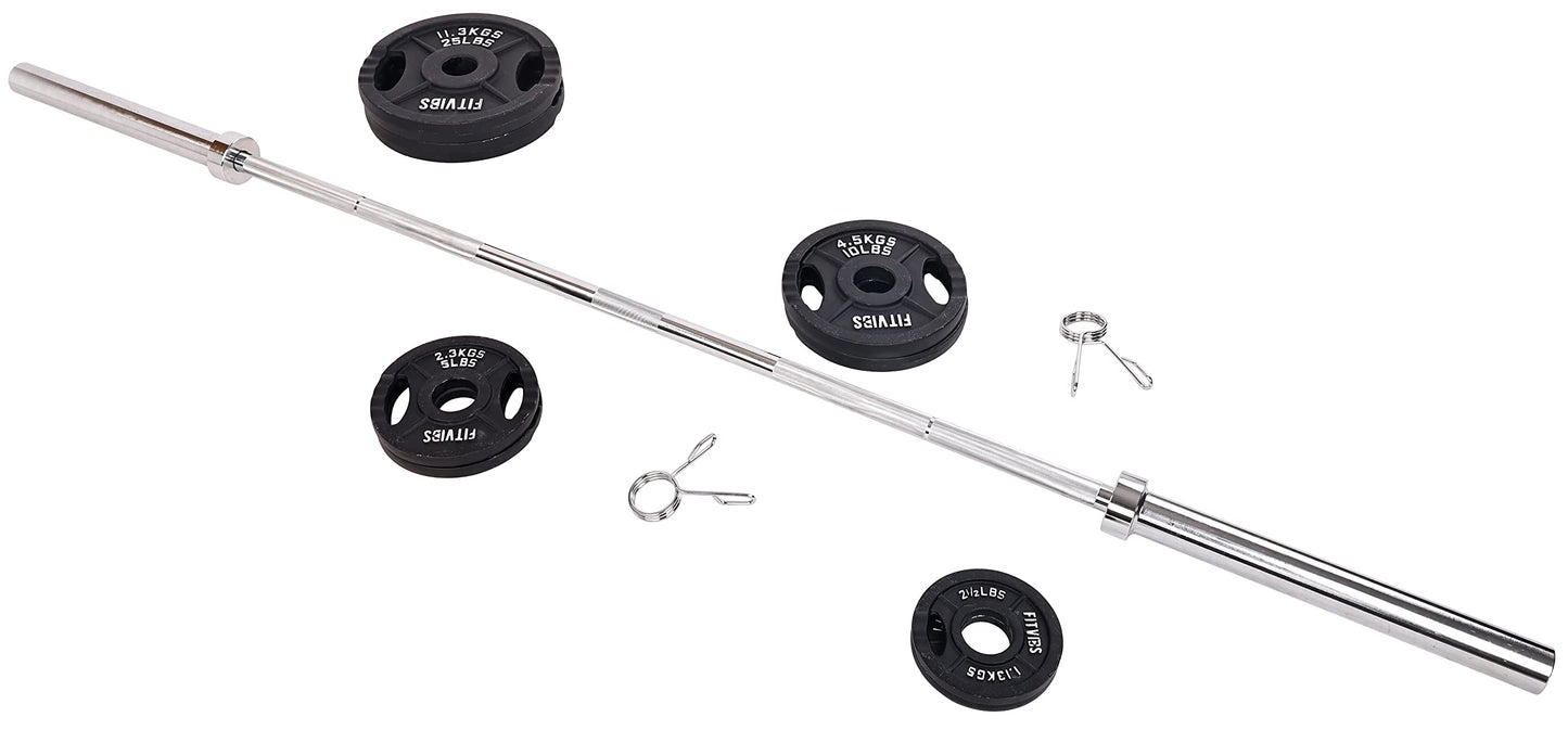 Signature Fitness Cast Iron Olympic 2-Inch Weight Plates Including 7FT Olympic Barbell, 130-Pound Set (85 Pounds Plates + 45 Pounds Barbell), Multiple Packages, Style #2