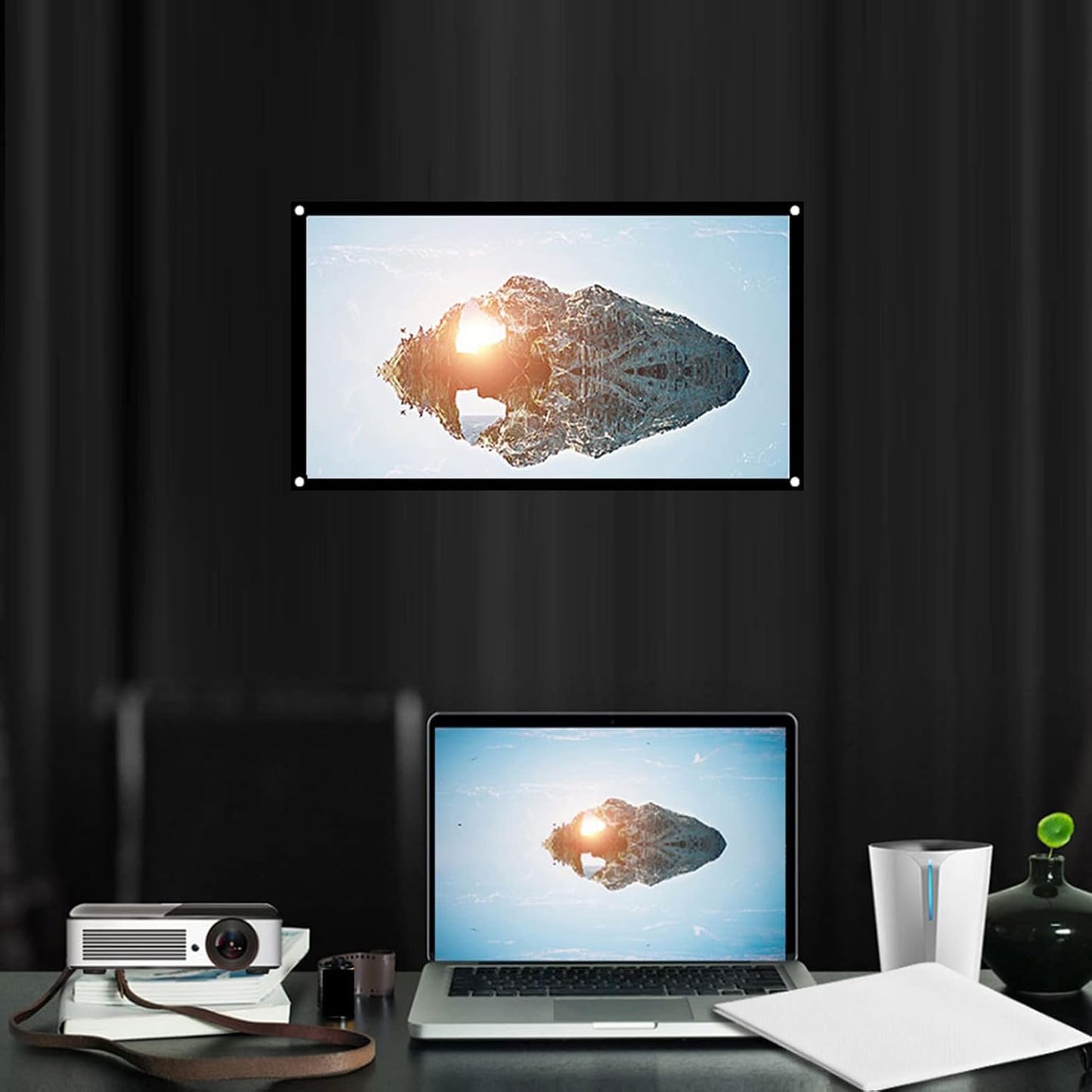 Tbest 2 60 inches 16:9 (60 Inches) Projector Screen Outdoor Side,Projector Screen Thicken Portable Non Crease Soft