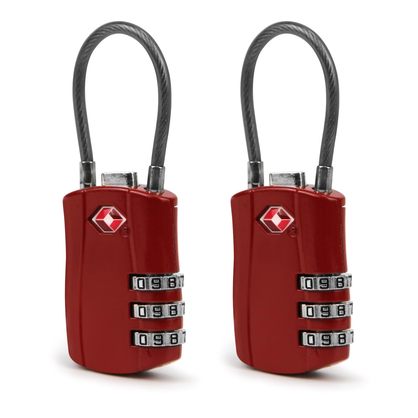 Zoofen 2 Pack Cable Luggage Locks TSA Approved,3-Digit Combination Lock with Alloy Body,TSA Accepted Padlock for Luggage/Suitcase/Backpack/Lockers/Bags/Gym(ZJY-821,Red)