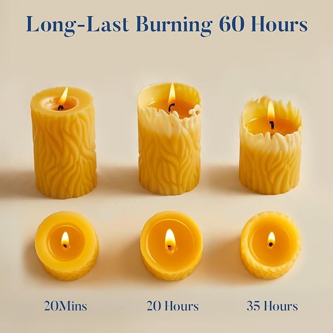 Crenovo Natural Beeswax Pillar Candles 3 Pack, 100% Pure Beeswax Candles Bulk with 180 Hours Burn Time, Organic Bees Wax Candles for Home, Party, Prayer, Non-Toxic Dripless Smokeless 2.8x4 Inch