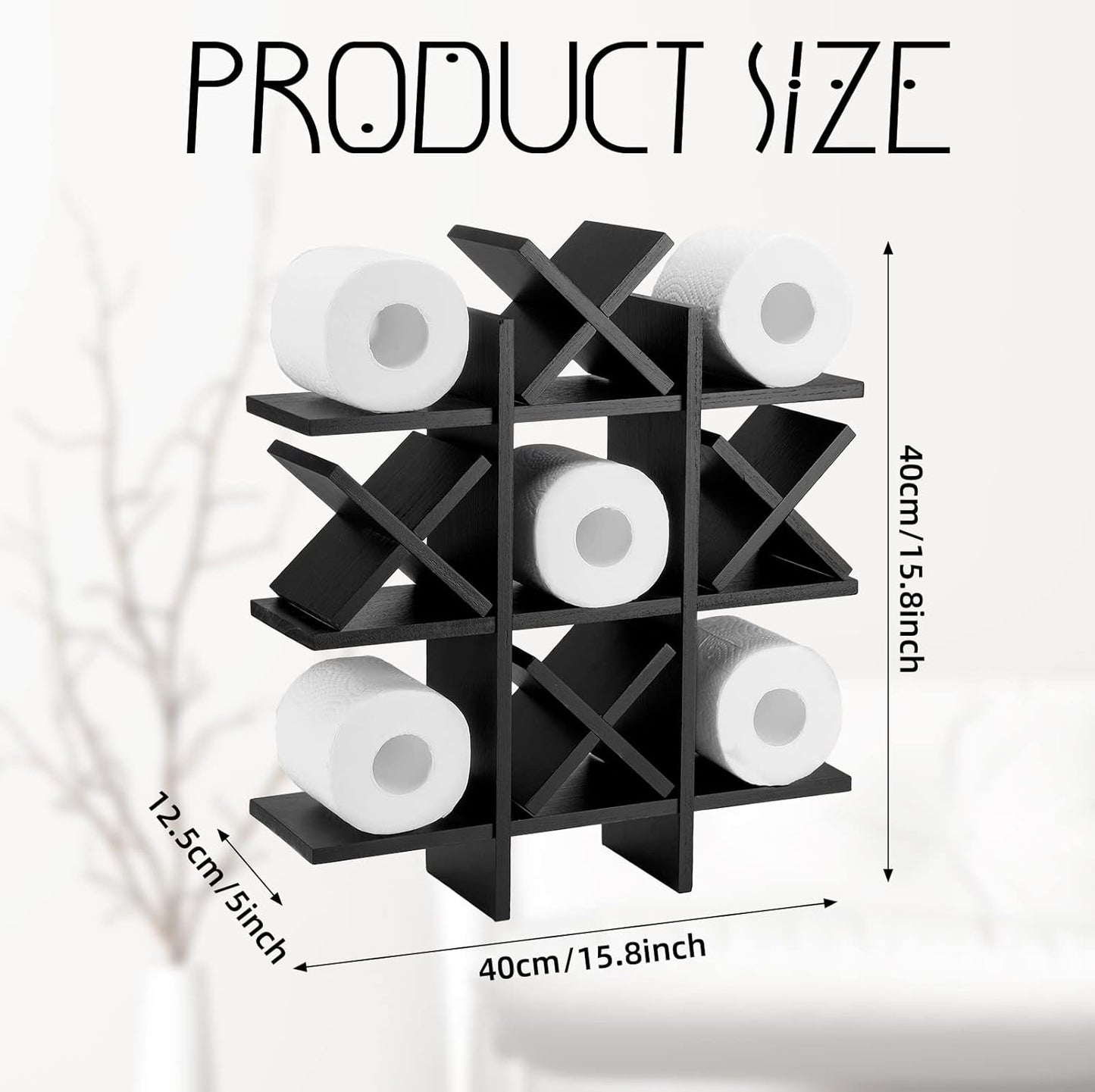 Weysat Rustic Wooden Tic Tac Toe Toilet Paper Holder - Freestanding & Wall Mounted Bathroom Decor