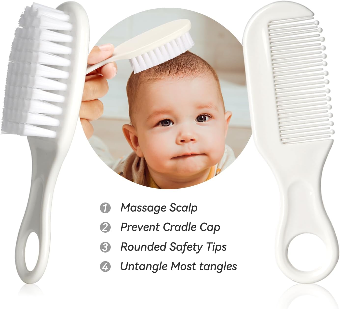 Skiennix Baby Grooming Kit - Infant Safety Care Set with Hair Brush, Nail Clipper & Nasal Aspirator | Grey & White
