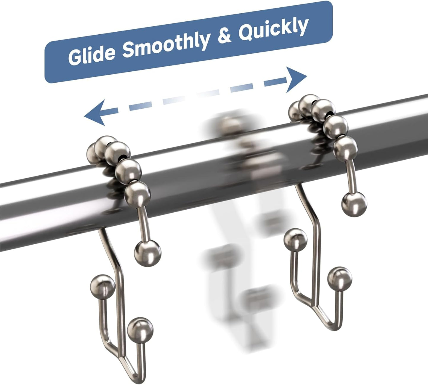 Titanker Shower Curtain Hooks - Rust Resistant Metal Double Glide Rings, Set of 12 - Nickel Finish