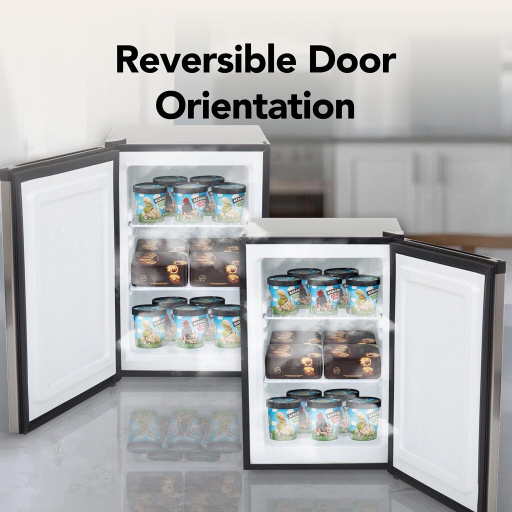 Whynter Upright Freezer with Lock, 2.1 Cu. Ft. Small Freezer Mini Freezer for Bedrooms, Dorms, Garages, Offices CUF-210SS, Stainless Steel Energy Star
