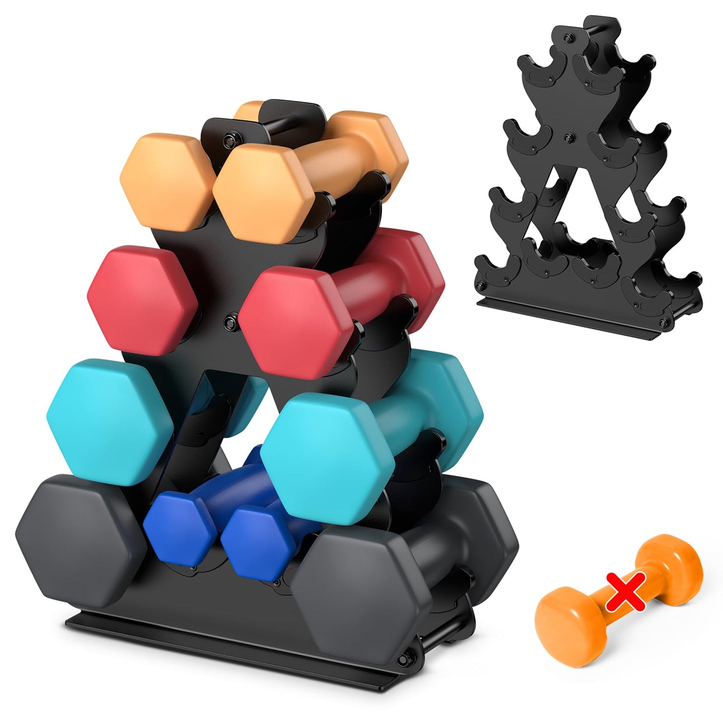 4-Tier Dumbbell Rack Stand Only | Space-Saving Weight Rack for Home Gym, Hand Weight Rack Dumbbell Storage for Dumbbell Set (3-15 LB), Durable Metal Stand with Easy Assembly (Dumbell not Included)