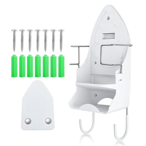 Iron Board Hanger Wall Mount Electric Iron Holder Ironing Board Holder Wall Mount Room Storage Iron and Ironing Board Storage Organizer Shelf with Removable Hooks