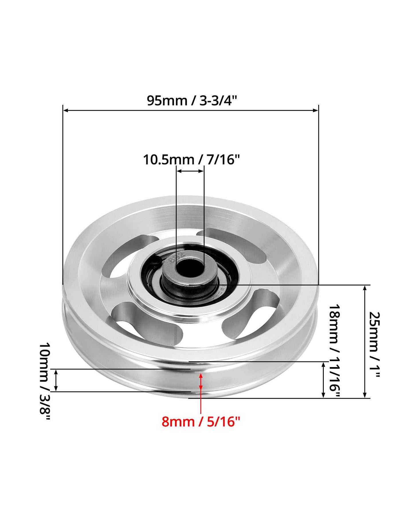 QWORK Universal Aluminium Alloy Bearing Pulley Wheel for Sports Fitness Equipment, 95mm Size, High Load Capacity 660 lbs, 2 Pieces