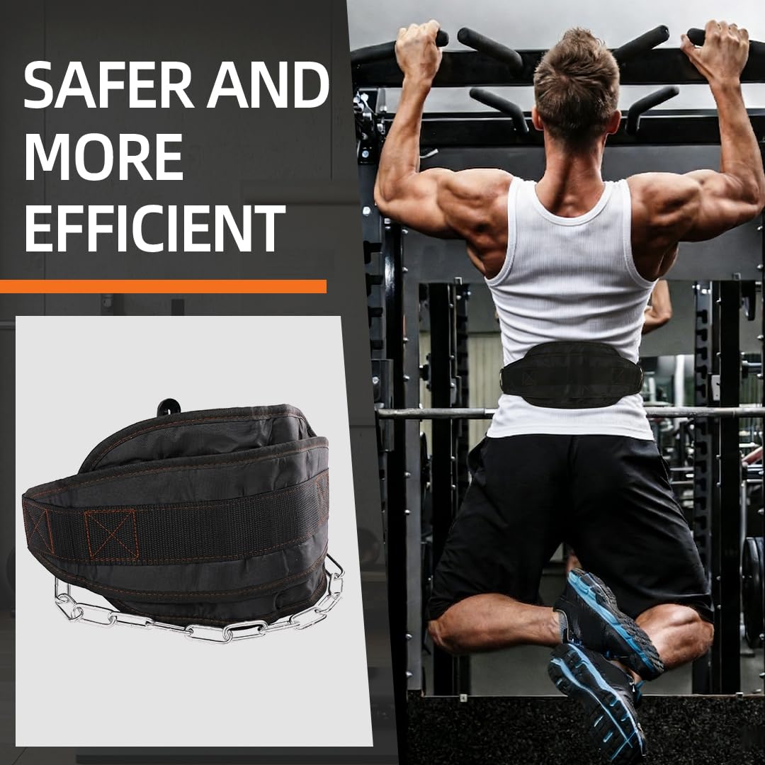 Dip Belt with Chain for Weight Lifting, Weighted Pull Up Belt for High-Intensity Training like Squats, Deadlifts, Pull-Ups, Powerlifting, and Bodybuilding, Comfortable Waist Support for Men & Women