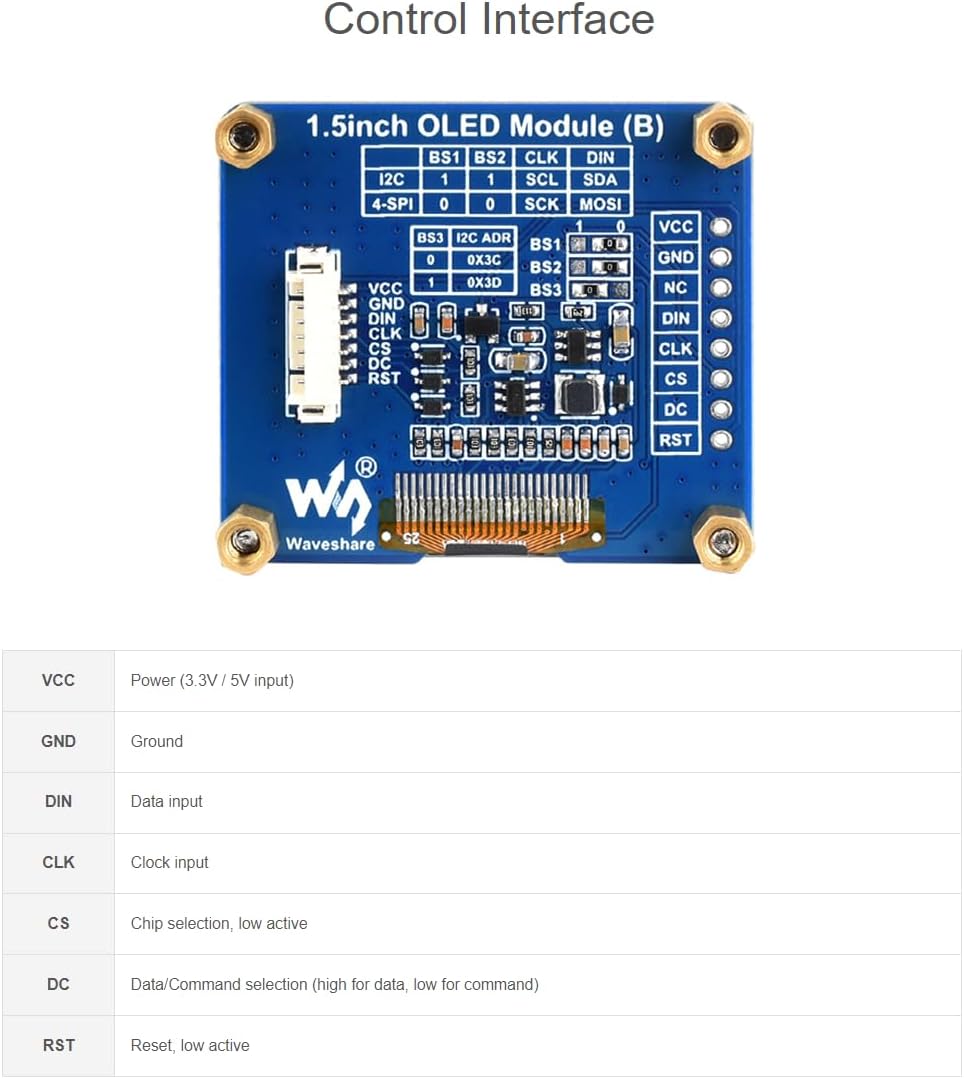 waveshare 1.5inch 128128 I2C STM32,SH1107 OLED Display Module Resolution OLED Screen for Raspberry Pi, Arduino, Driver