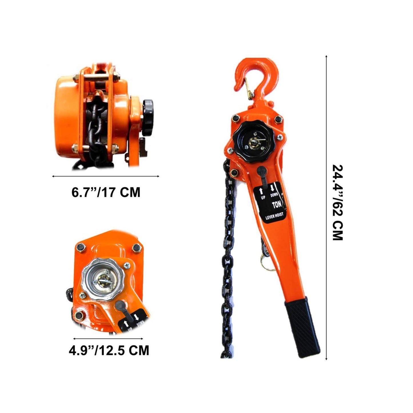 HONYTA Manual Lever Block Chain Hoist 3 Ton, 6000 lbs Chain Hoist Come Along 20 Ft (6 M),Chain Hoist With Hook for Warehouse Garages Construction Zones