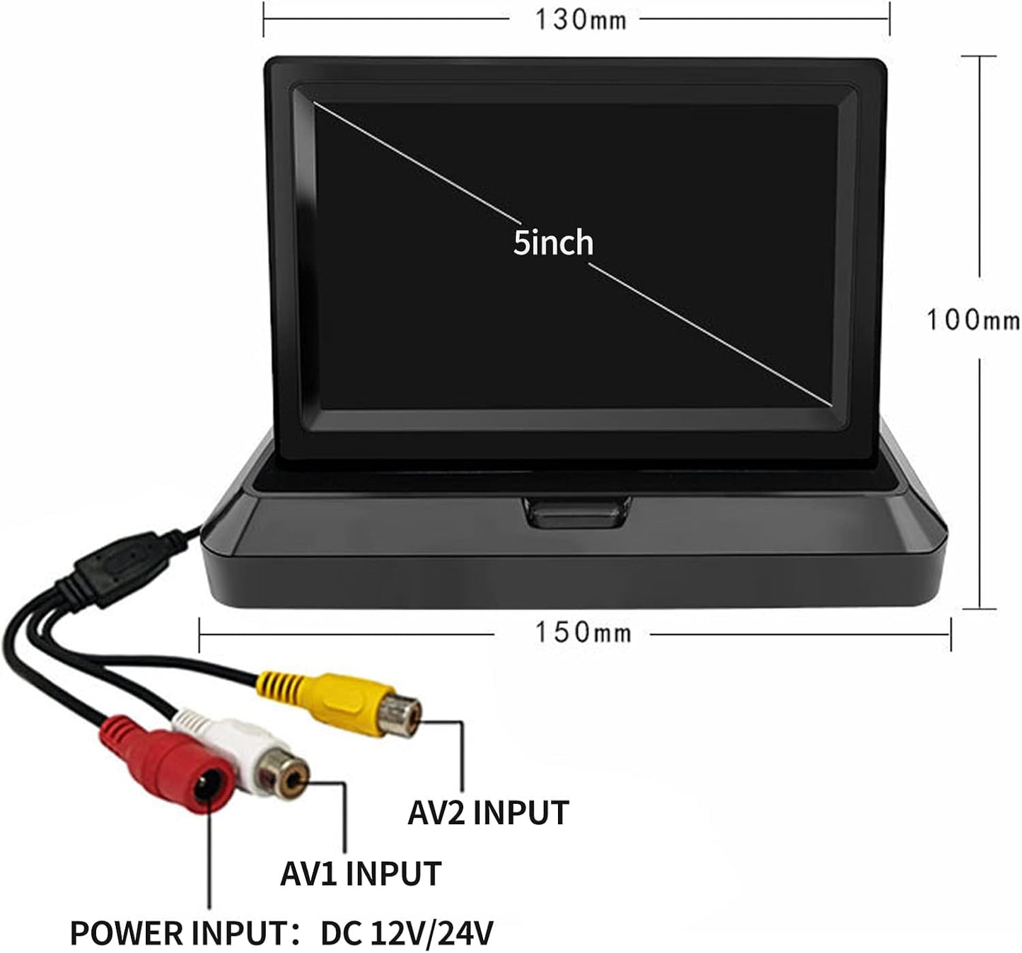B-Qtech 5 inch V1/V2 12V/24V Foldable TFT LCD Backup Camera Monitor only Rear View Reverse Display Screen, Two Video