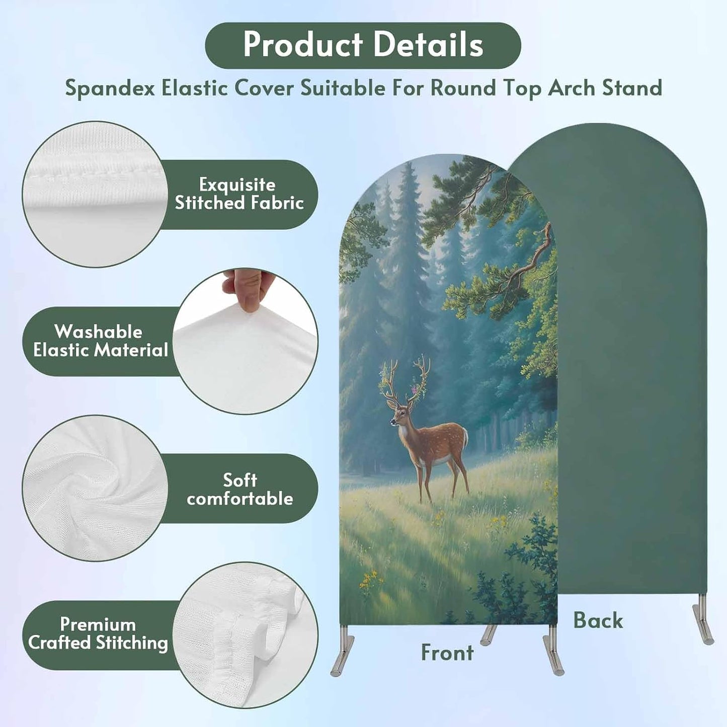 Jnbasdffb 7.2 Forest Elk Wedding Arch Cover,Stretchy Spandex Arch Backdrop Stand Covers FT,Green Trees Leaves Landscape