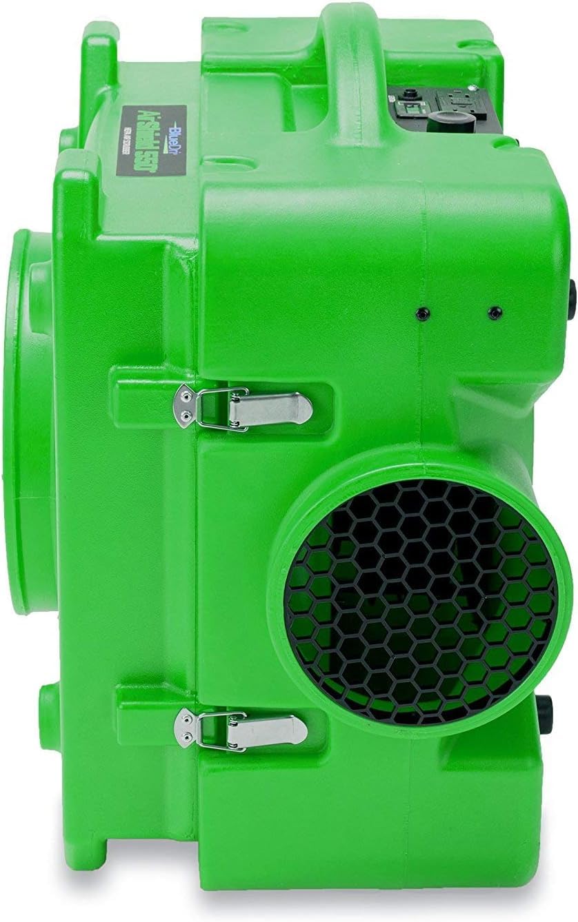 BlueDri Air Shield 550 HEPA Air Scrubber, Water Damage Restoration Equipment Air Purifier, Covers 1400 Sq. Ft, Daisy Chain Capable, For Commercial Use, Green, BD-AS-550
