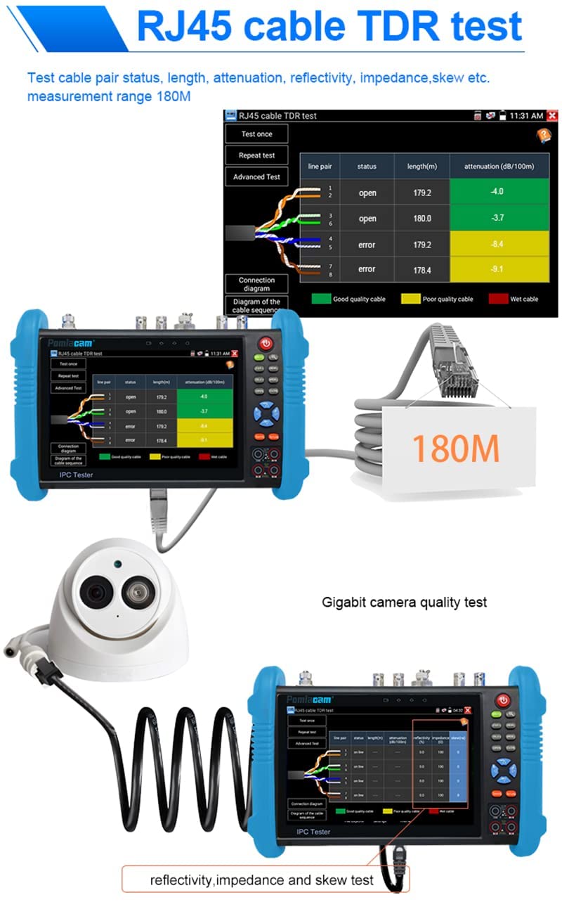 CCTV Tester IPC-9800MOVTADHS 7'' IPS Touch Screen WiFi 4K H.265 HDMI Tester for 8MP CVI TVI AHD SDI CVBS Cameras, Support PTZ Control & Analog Testing
