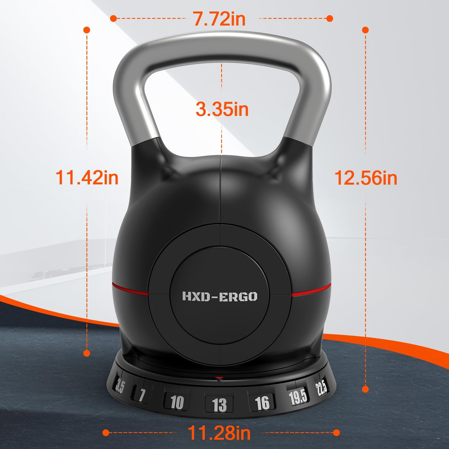 HXD-ERGO Adjustable Kettlebell Weight Set-Quickly Adjusts 7 Weights,Ergonomic kettlebell sets for Home Gym (Black（3.5-22.5LBS）)