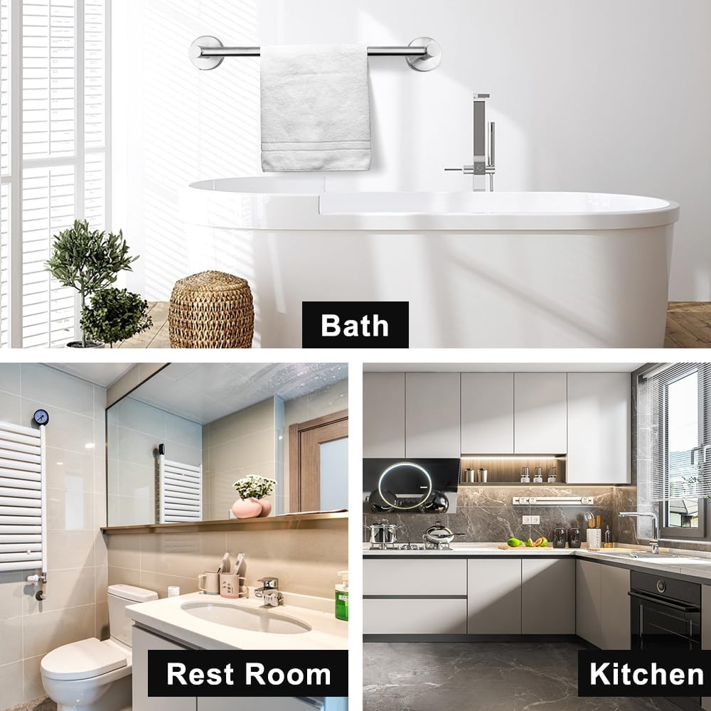 MGahyi Towel Racks for Bathroom-Adjustable Towel Holder(13.18inch-24inch) Sturdy and Rustproof Towel Bar Wall Mounted, Single Towel Bar Rod for Bathroom Accessories(1Pack,Silver)