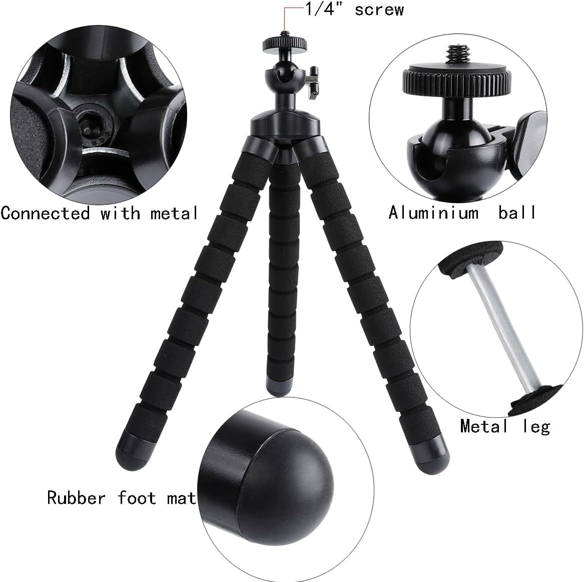 Acuvar Flexible Phone Tripod Stand with Wireless Remote & Adjustable Holder, Mini Smartphone Tripod for iPhone
