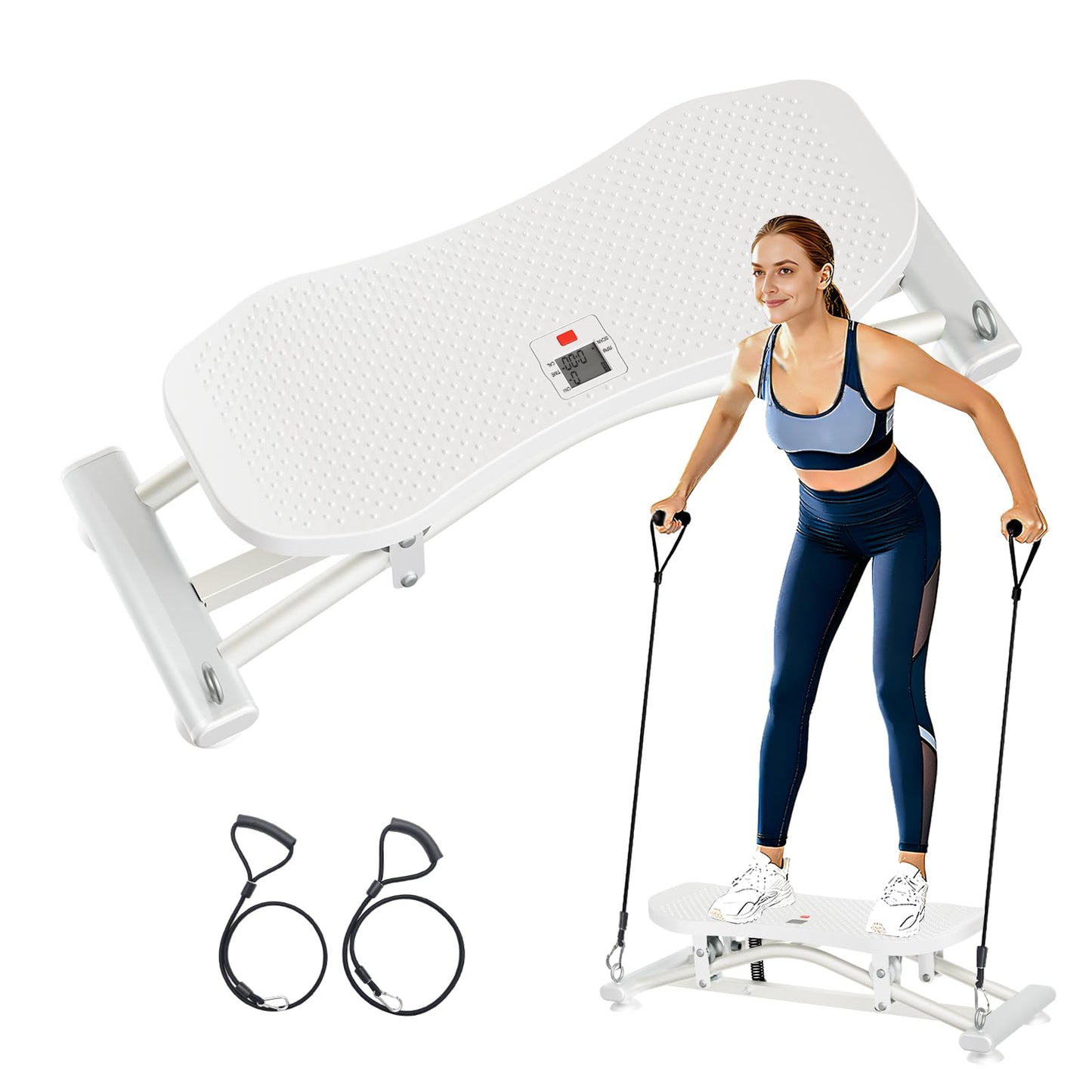 ZCMHAXJ Balance Board for Adults, Ski Machine Exercise Equipment with Resistance Bands, Rock Stepper Featuring LCD Monitor, Portable Wobble Board or Full Body Workout at Home Gym (White)