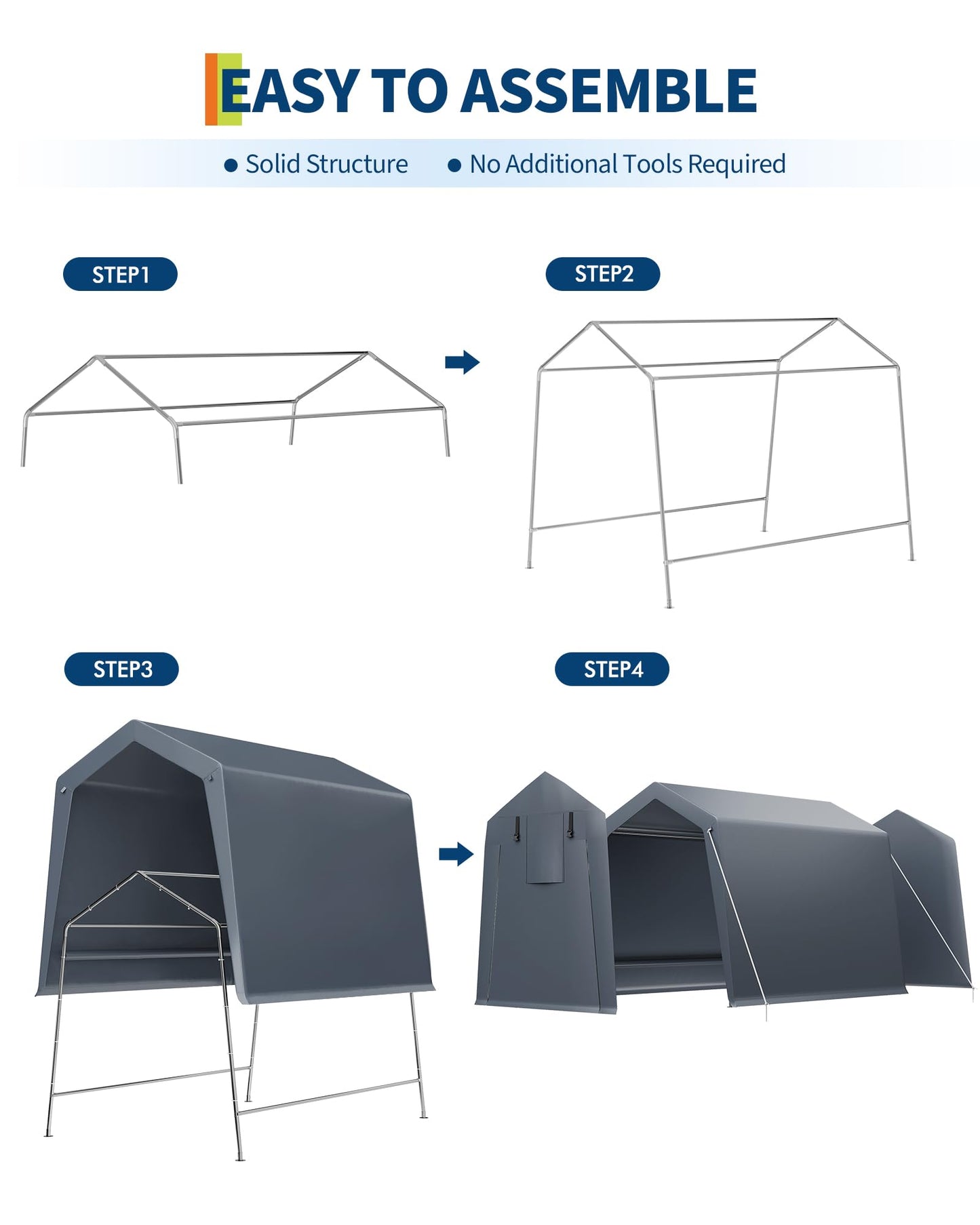 GarveeLife Portable Outdoor Storage Shed with Roll-Up Zipper Door & Vent, 240G Heavy-Duty Shelter Waterproof PE Tarp, UV-Resistant Carport for Motorcycle, Firewood, Tools (Gray, 6'x8')