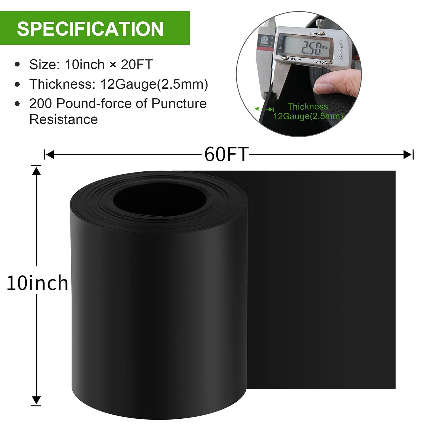 12 Gauge 60 Feet Grass Weed Barrier Landscape Edging 10 inch Depth Flexible Border Roll Lawn Landscape Garden Edging for Backyard Driveway Path Sidewalk