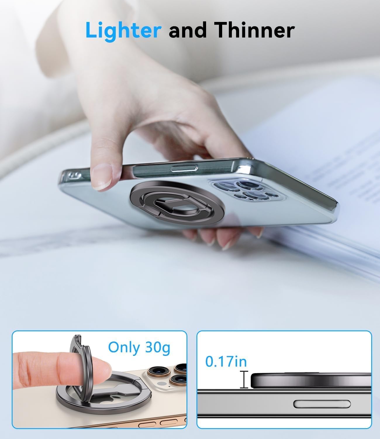 ALAFLY 17/16/15/14/13 Magnetic Ring Holder for MagSafe Dual-Sided, Removable Phone Finger Grip Holder Adjustable