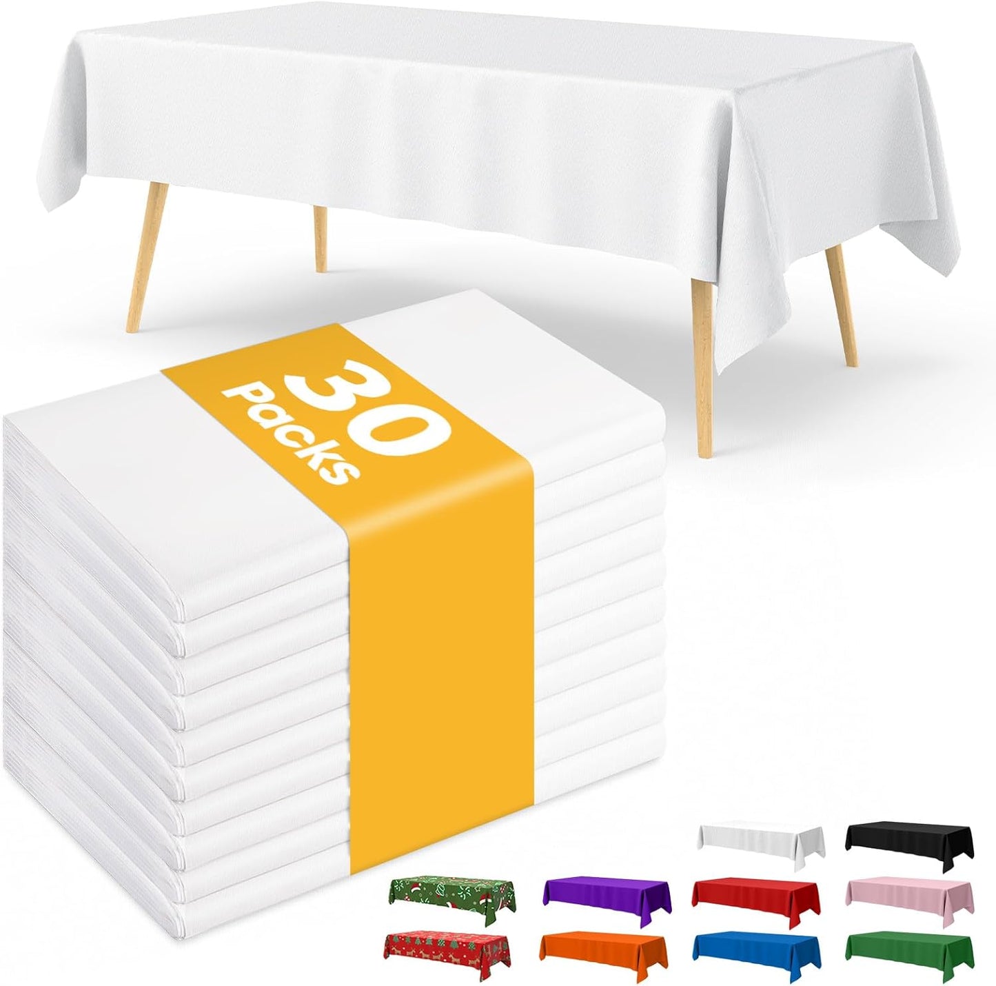 Niuara White Plastic Tablecloths - 30 Pack 54" × 108" Waterproof Disposable Covers for 6FT Tables | Perfect for Parties & Gatherings
