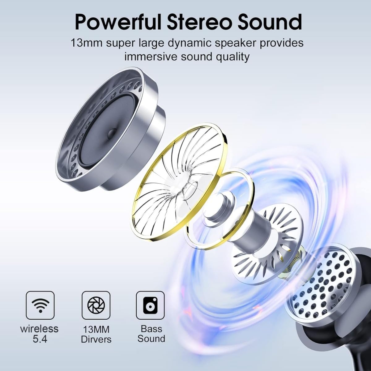MOYAWSDGN 5.4 120H Playtime,IPX7 Headset Wireless Earbuds, Bluetooth Headphones Ear Buds With Bass Stereo Sound Noise