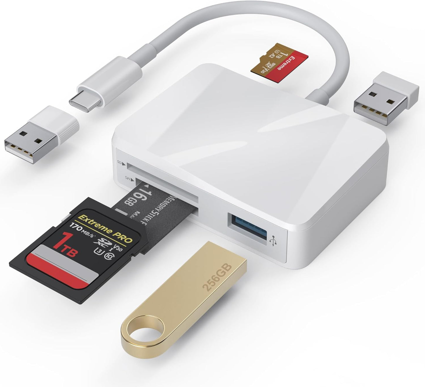 Xoqby 5 1 17/16/15 M4/M3 SD Card Reader, in USB-C & USB Card Adapter with SD/MicroSD/MS and Dual USB-A Ports Memory