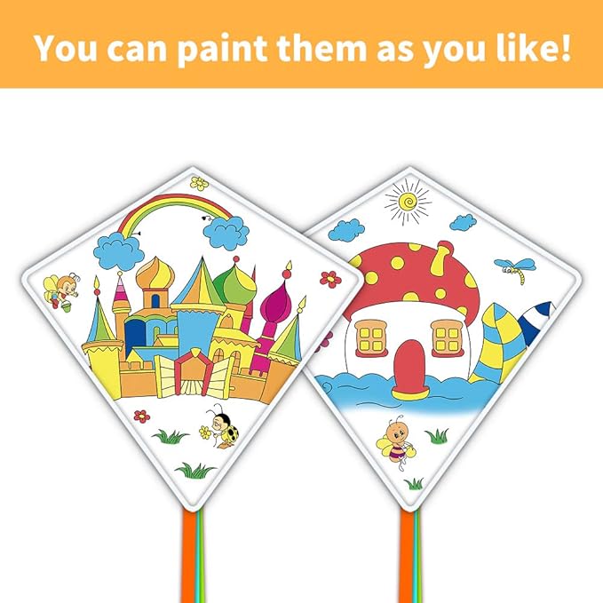 DIY Kites for Kids Kite Making Kit Bulk, Decorating Coloring Kite Party Pack,White Diamond Kite Kits