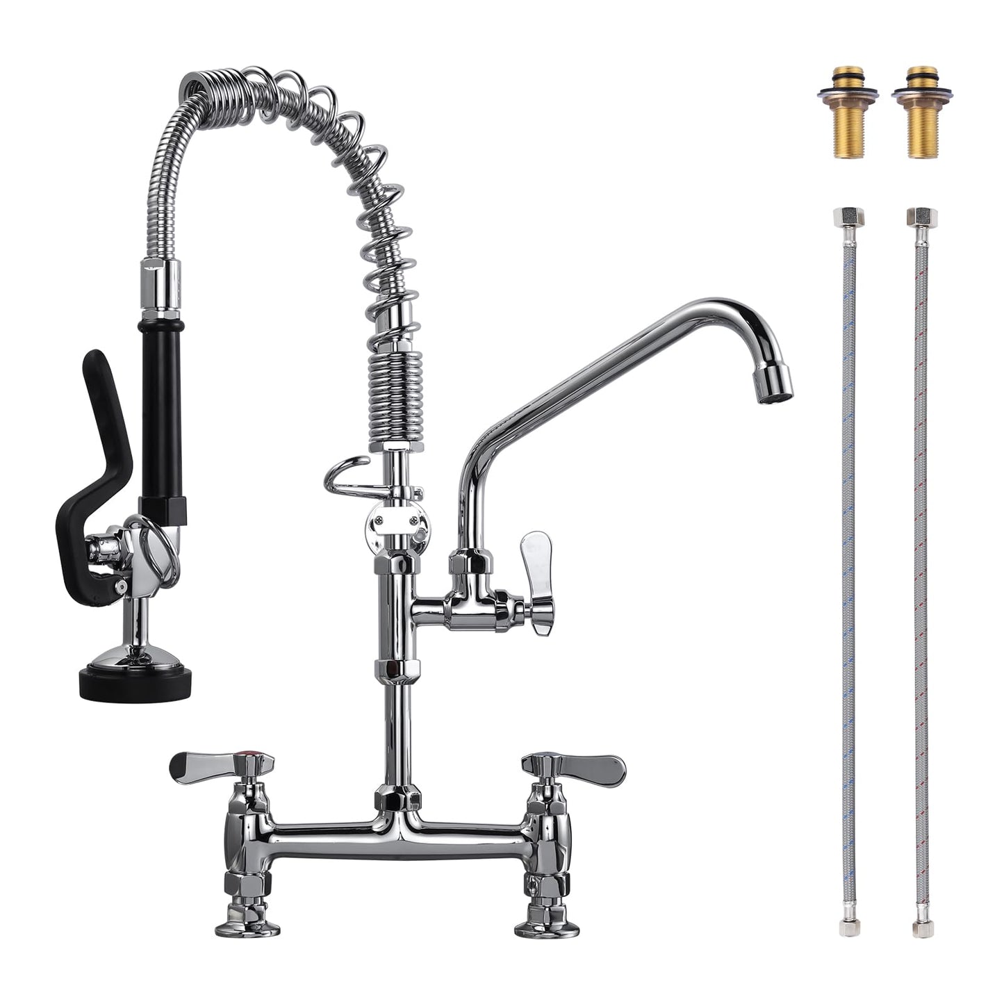 iVIGA Commercial Kitchen Faucet Deck Mount with Pre-Rinse Sprayer 21" Height Kitchen Sink Faucet 8 Inch Center with 10" Add-on Swing Spout Faucet & Coiled Spring Pull Down Spray