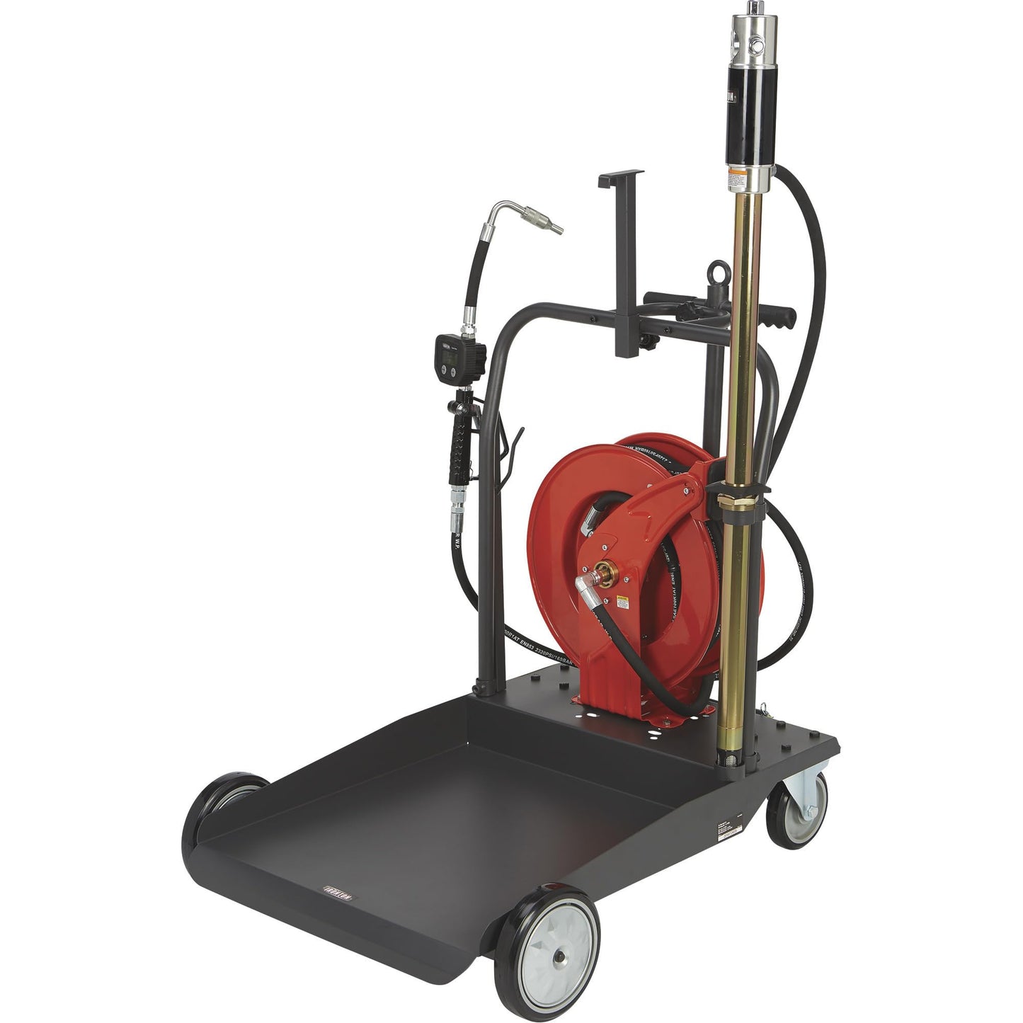 Ironton Mobile Oil Pump Kit, Air-Operated 5:1 Pneumatic Drum Pump with 3.7 GPM Flow, 50-Foot Retractable Hose Reel, Heavy-Duty Trolley Cart & Digital Control Valve Dispensing System