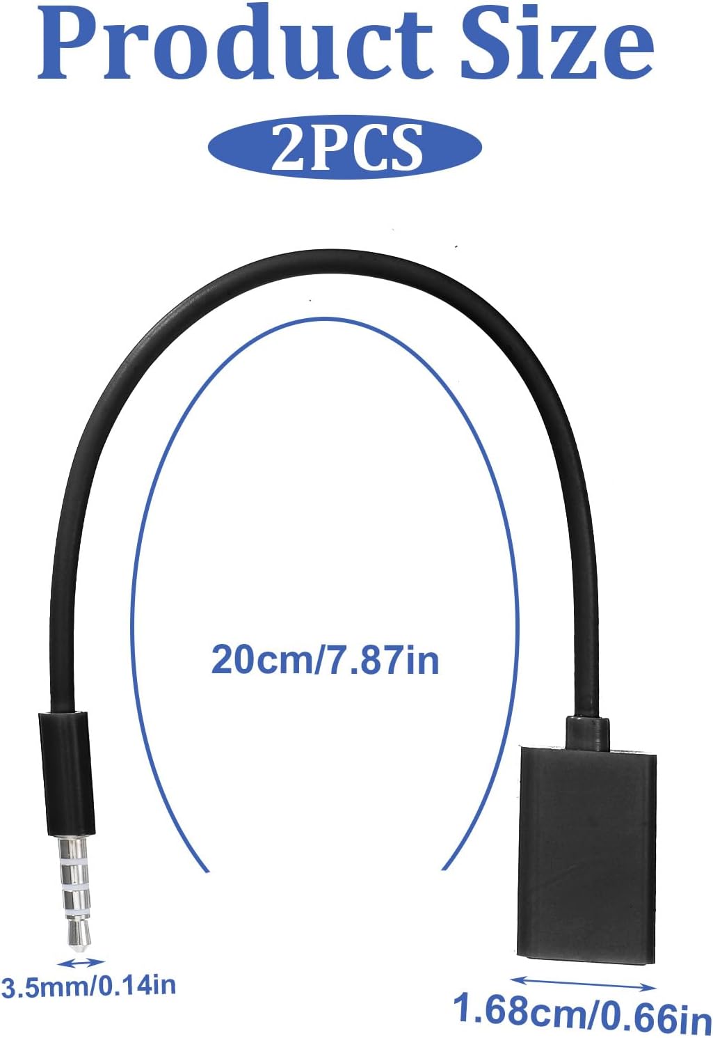 Exircy 2-Pack 3.5mm 2.0 MP3 AUX to USB Adapter, Black Male Audio Jack to USB Female Converter Cable Only for Car AUX