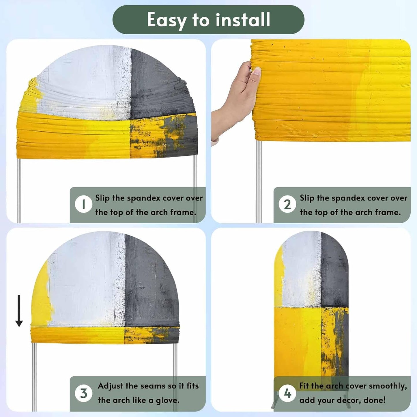 Jnbasdffb 7.2 Abstract Yellow Grey Wedding Arch Cover, Stretchy Spandex Arch Backdrop Stand Covers FT, Simple Oil
