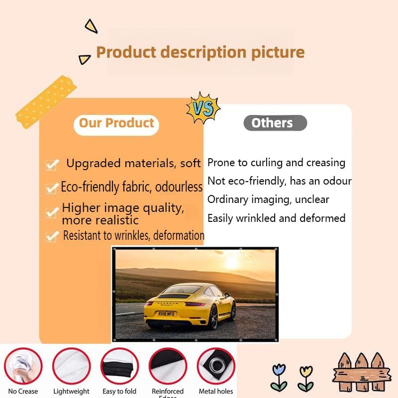 SOHIAVY 120 inch 16:9 Projector Screen Foldable Anti-Crease Portable Projector Movies Screens for Home Theater Outdoor