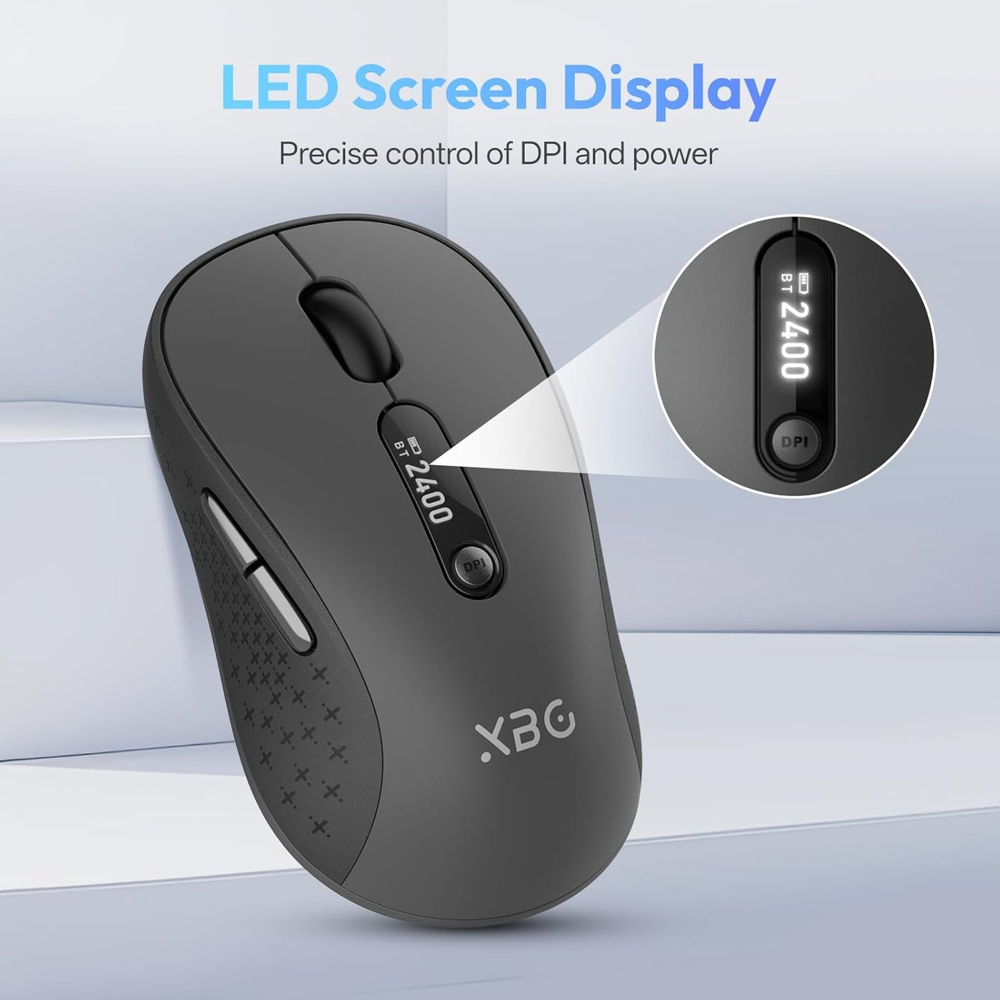 XBG B15pro 5.0/4.0 2.4G Wireless Bluetooth Mouse, Bluetooth & Tri-Mode, Type-C Rechargeable with LED Screen Display
