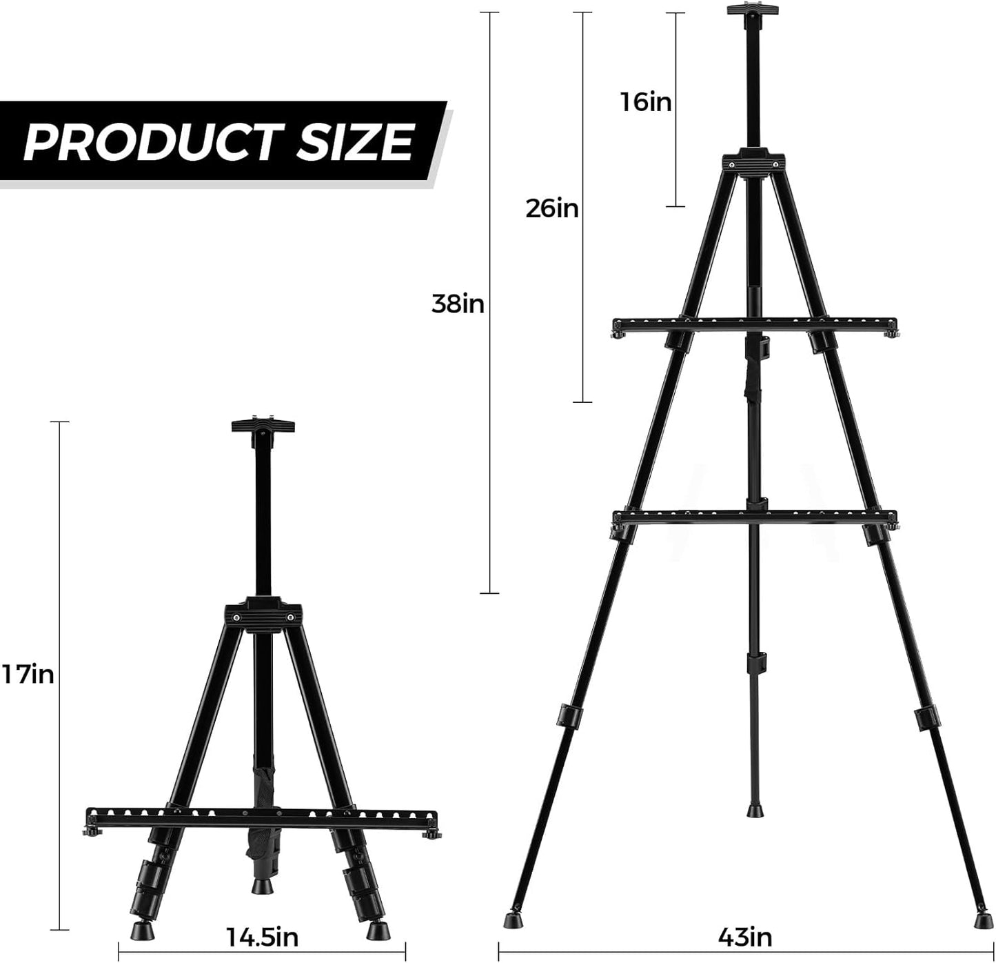 Skiennix Adjustable Art Easel - 66 Inch Folding Aluminum Stand for Painting & Display | Portable Heavy-Duty Design