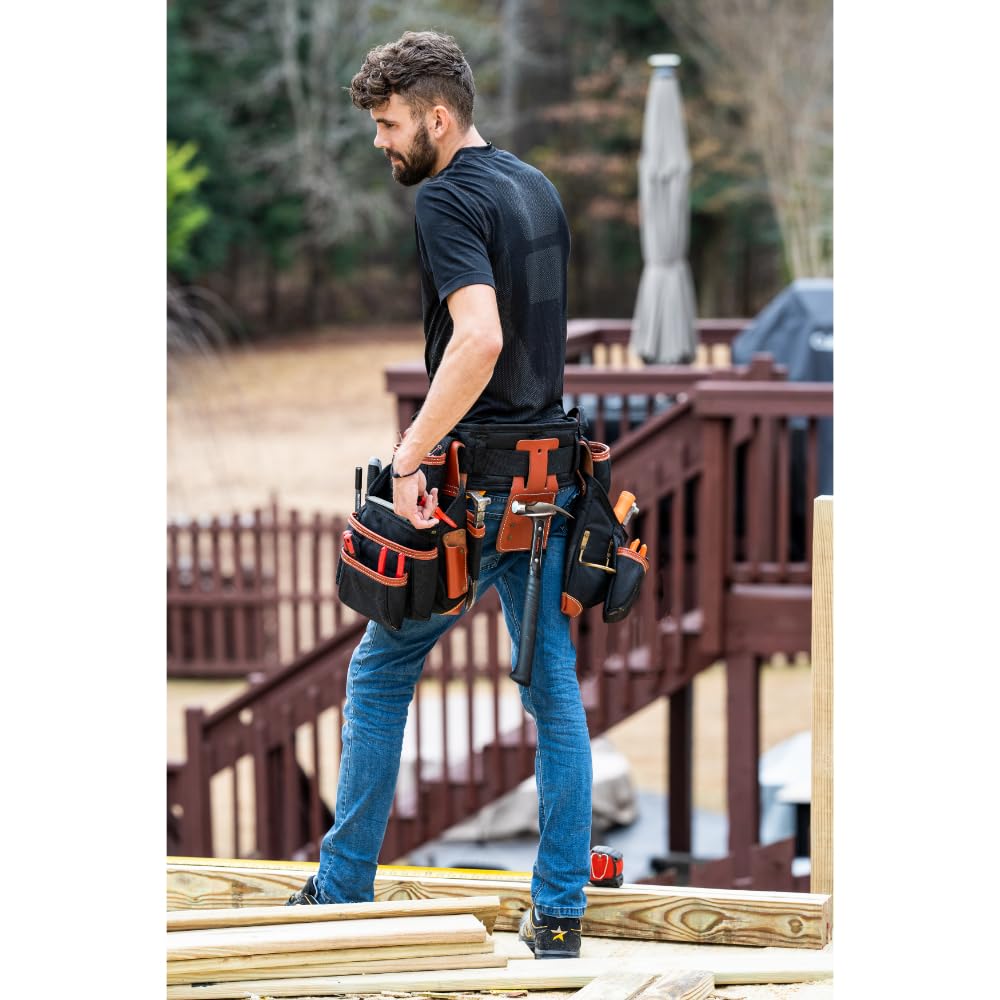 CLC Custom LeatherCraft 51452 4 Piece Top Of The Line Pro Framer's Tool Belt, Black,brown, 29"–46"