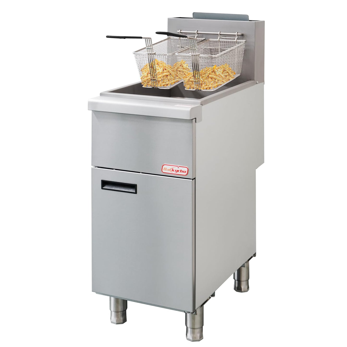 Backychu Commercial Deep Fryer -3-Burner Liquid Propane Fryer CSA, 35-40 lbs Capacity, 90,000 BTU/h Adjustable Thermostat 200°F-400°F, Stainless Steel Gas Liquid Propane Deep Fryer for Restaurants