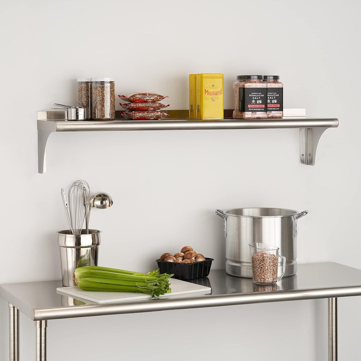 Trinity THA-3326 EcoStorage NSF Commercial-Grade Stainless Steel Wall Shelf for Kitchen, Garage, Pantry, Storage, 48” W x 12” D x 10” H