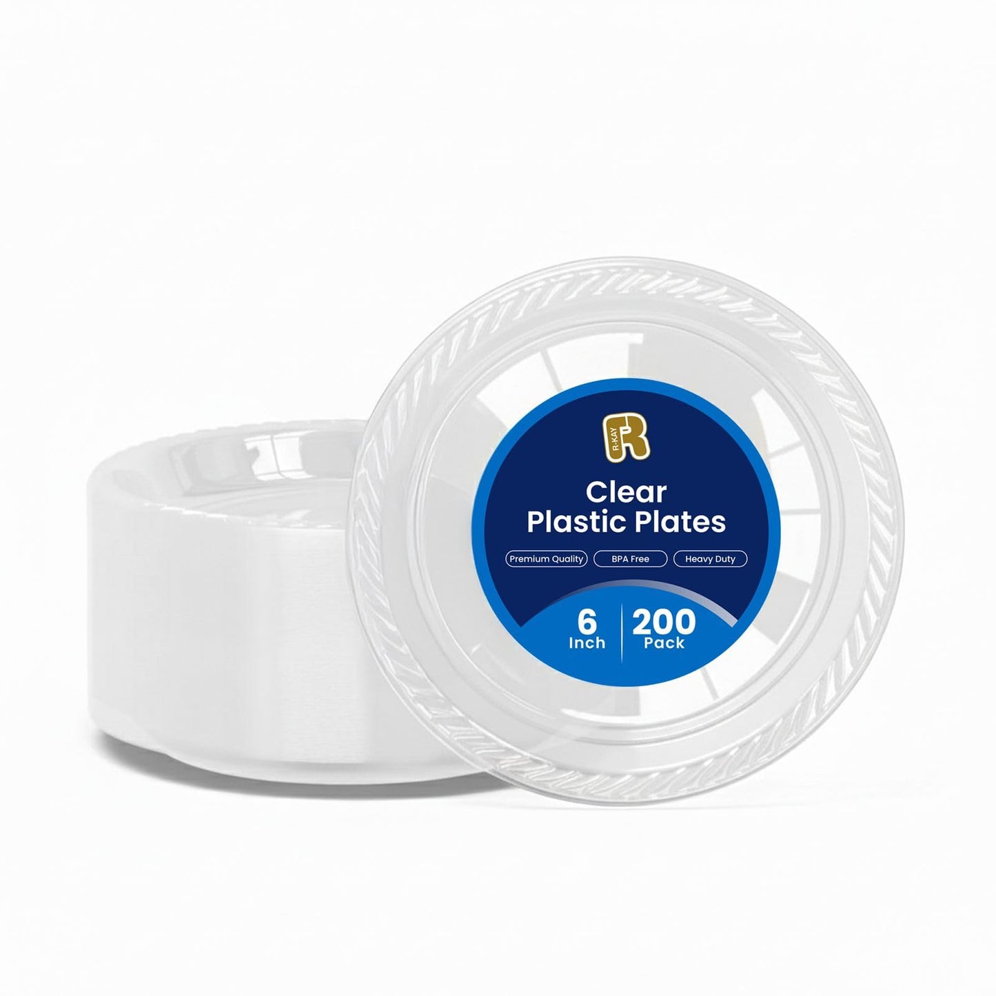 R-kay 200 Pack, 6 Inch Clear Plastic Plates - Heavy Duty Small Dessert Plates - Microwavable Small Appetizer Plates