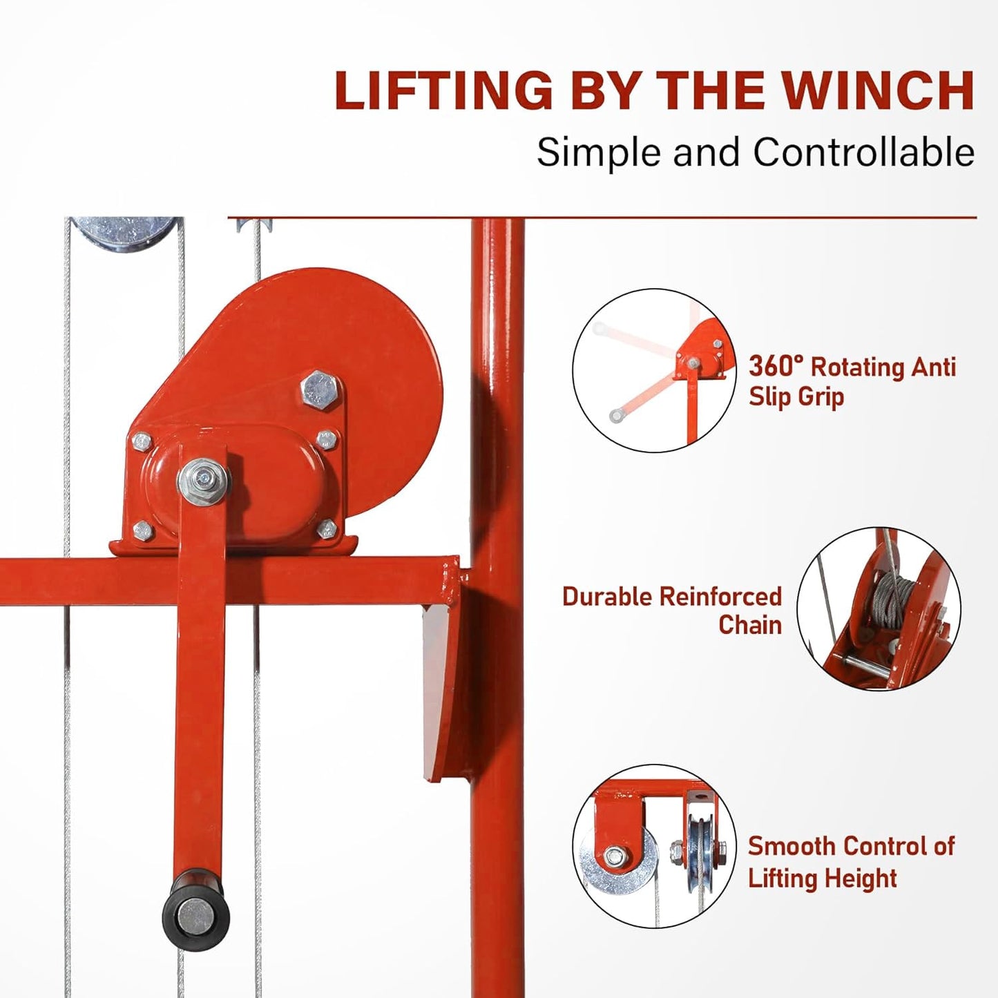 Material Lift Winch Stacker, 440 lbs Capacity Table Cart, 35.4" Lifting Height Manual Forklift Stacker, Pallet Jack Truck Dolly with Swivel Casters and Lift Plate (Orange)