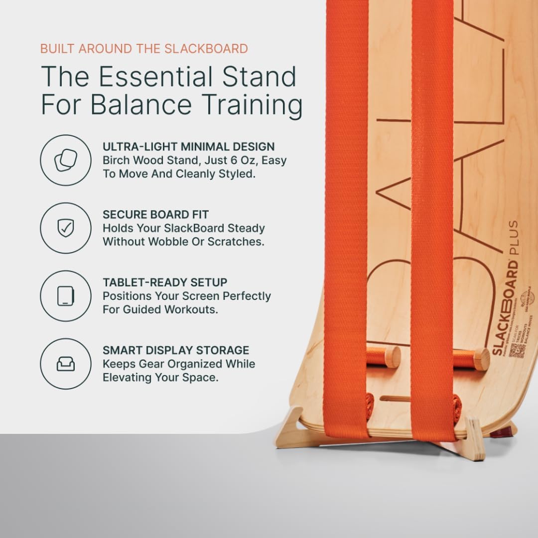 GIBBON SlackBoard Plus & Stand - 2-in-1 Slackline Balance Board for Adults - Workout Equipment Home Gym Training - Wooden Balance Trainer, Standing Desk Exercise, Yoga, Agility, Pilates, Core, Fitness